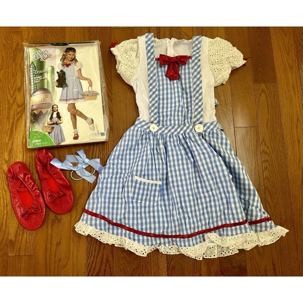 Wizard of Oz Dorothy Costume Spirit Halloween Child Large 12-14 Dress Bows Shoes